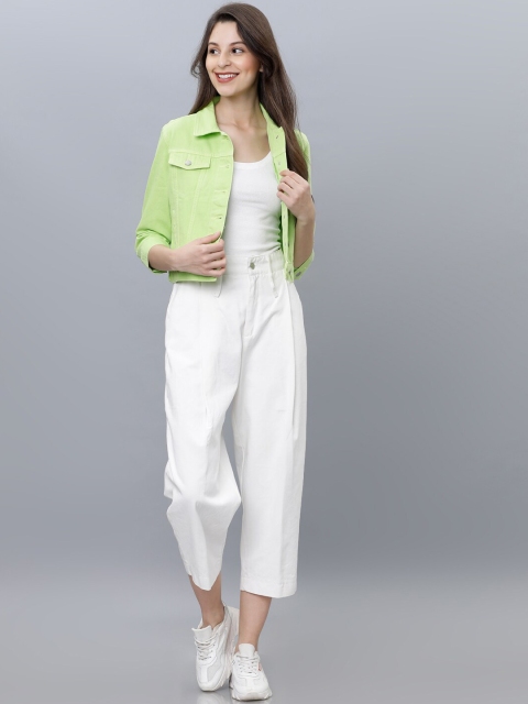 Tokyo Talkies Women Green Solid Denim Jacket - Image 6
