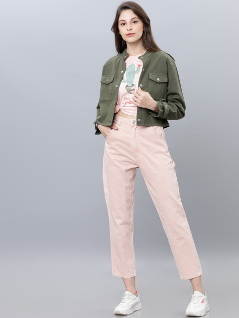 Tokyo Talkies Women Olive Green Solid Denim Jacket - Image 6