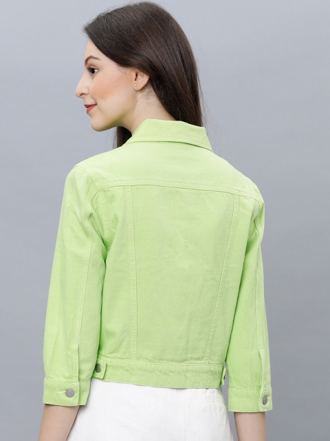 Tokyo Talkies Women Green Solid Denim Jacket - Image 5