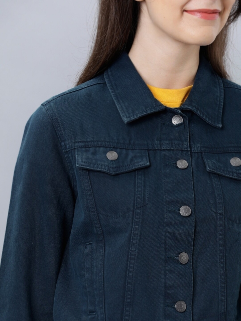 Tokyo Talkies Women Navy Blue Solid Denim Jacket - Image 2