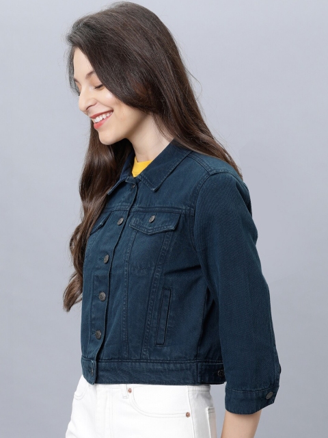 Tokyo Talkies Women Navy Blue Solid Denim Jacket - Image 4