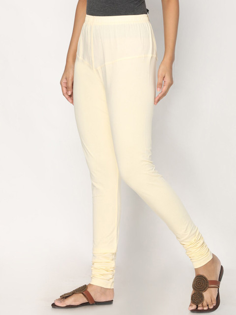 TSG Bliss Women Cream-Coloured Solid Shrinkage Resistance Churidar Leggings - Image 2