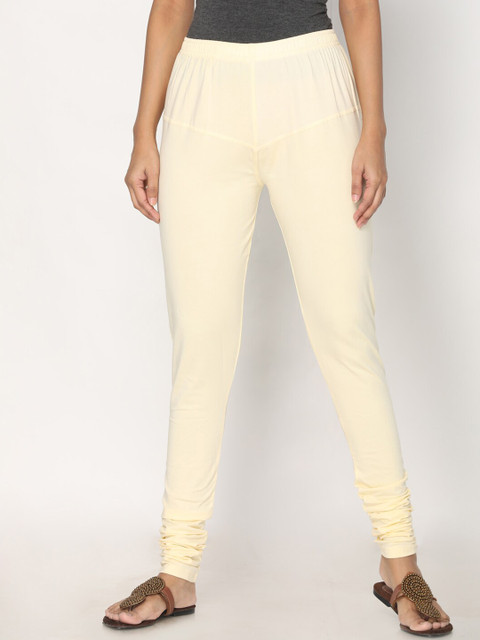 TSG Bliss Women Cream-Coloured Solid Shrinkage Resistance Churidar Leggings