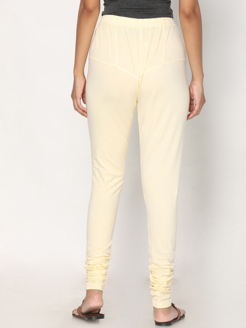 TSG Bliss Women Cream-Coloured Solid Shrinkage Resistance Churidar Leggings - Image 3