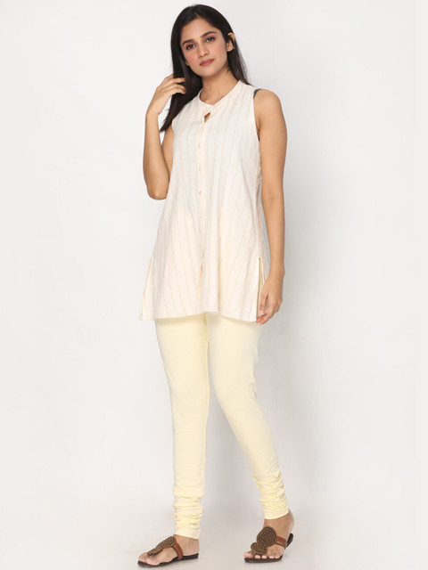TSG Bliss Women Cream-Coloured Solid Shrinkage Resistance Churidar Leggings - Image 4