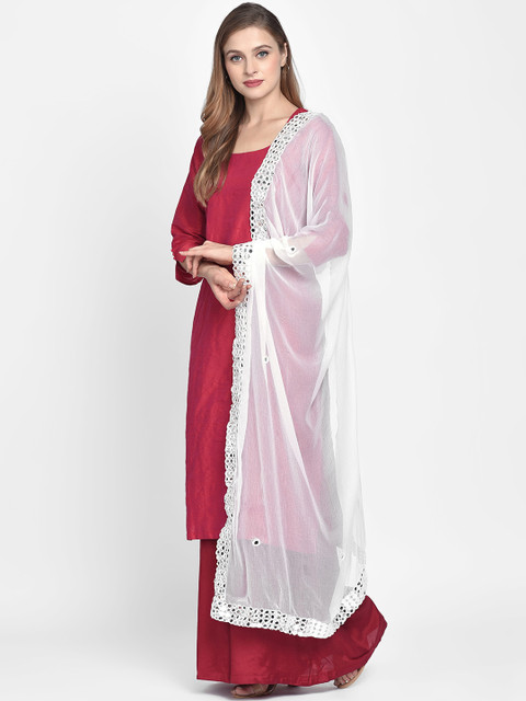 Dupatta Bazaar White Solid Dupatta - Image 3