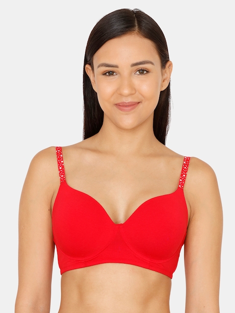 Zivame Red Solid Non-Wired Lightly Padded T-shirt Bra ZI1934FASH00