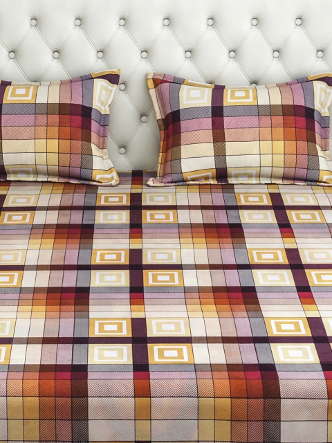 SWAYAM Brown & White Geometric 144 TC Cotton 1 King Bedsheet with 2 Pillow Covers - Image 3