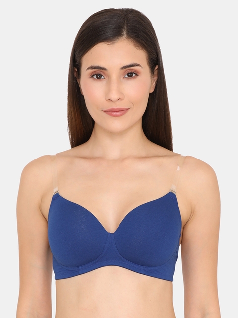 Zivame Blue Solid Non-Wired Lightly Padded T-shirt Bra ZI00ROLB08