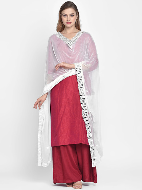 Dupatta Bazaar White Solid Dupatta - Image 5