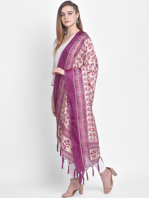 Dupatta Bazaar Women Cream-Coloured & Purple Printed Art Silk Dupatta - Image 5