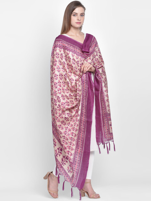 Dupatta Bazaar Women Cream-Coloured & Purple Printed Art Silk Dupatta - Image 3