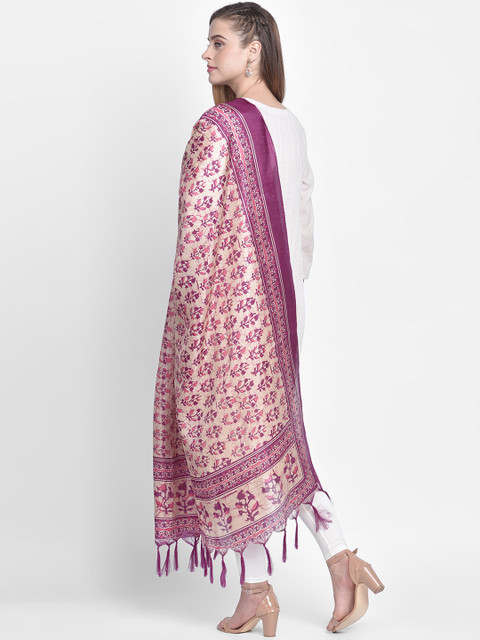 Dupatta Bazaar Women Cream-Coloured & Purple Printed Art Silk Dupatta - Image 4