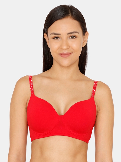Zivame Red Solid Non-Wired Lightly Padded T-shirt Bra ZI1929FASH00