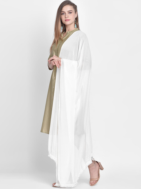 Dupatta Bazaar Women White Solid Dupatta - Image 5
