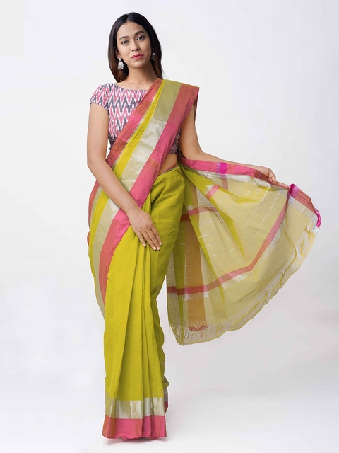 Unnati Silks Green Pure Cotton Woven Design Uppada Saree
