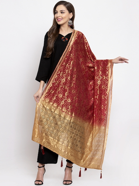 Sugathari Maroon & Gold-Coloured Woven Design Dupatta