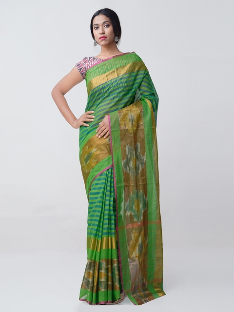 Unnati Silks Green & Blue Pure Cotton Woven Design Uppada Saree