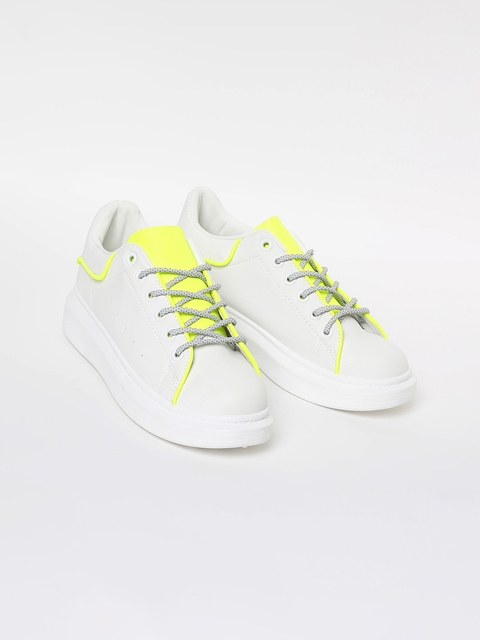 Ginger by Lifestyle Women White & Fluorescent Green Sneakers