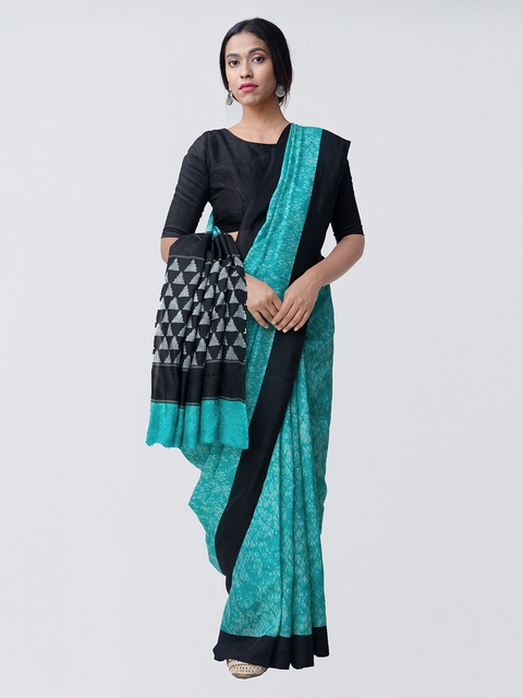 Unnati Silks Blue & Black Art Silk Printed Pochampally Saree