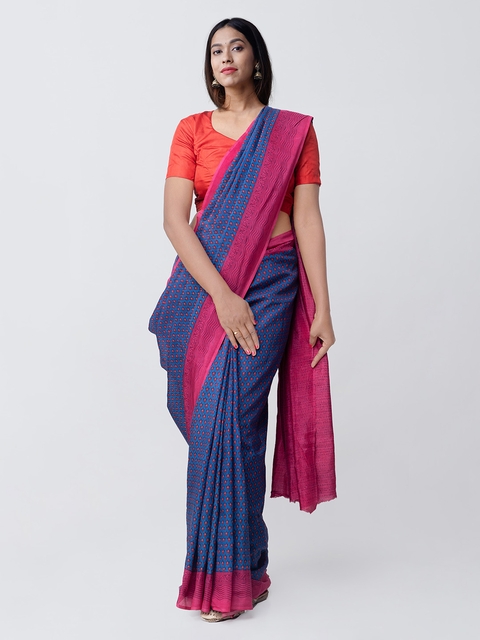 Unnati Silks Blue & Pink Art Silk Printed Saree