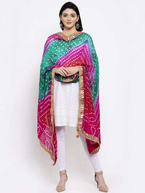 Clora Creation Multicoloured Bandhani Gotta Patti Dupatta