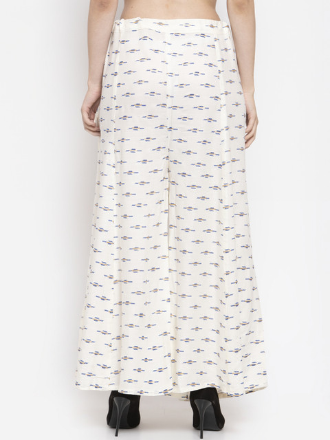 Clora Creation Women Cream-Coloured & Blue Printed Flared Palazzos - Image 3