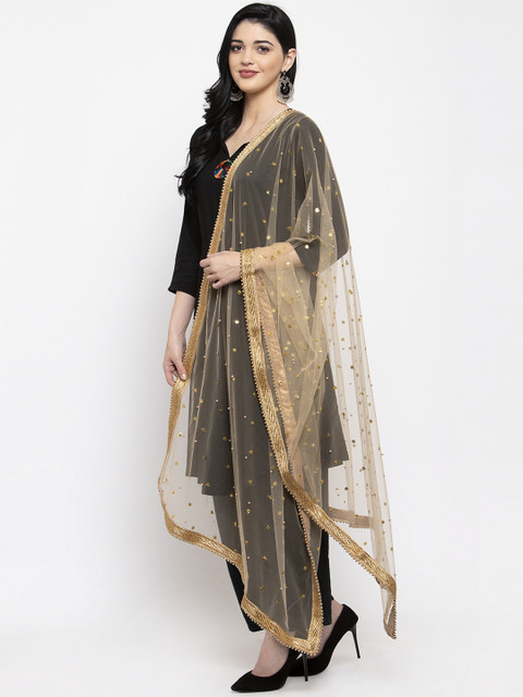 Clora Creation Gold-Coloured Gotta Patti Net Dupatta - Image 3