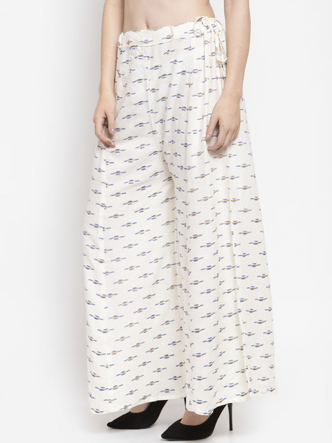 Clora Creation Women Cream-Coloured & Blue Printed Flared Palazzos - Image 2
