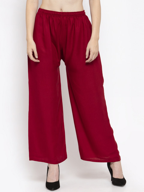 Clora Creation Women Maroon Solid Straight Palazzos