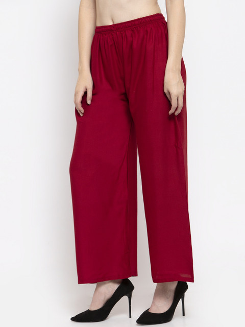 Clora Creation Women Maroon Solid Straight Palazzos - Image 2
