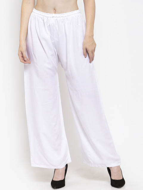 Clora Creation Women White Solid Straight Palazzos