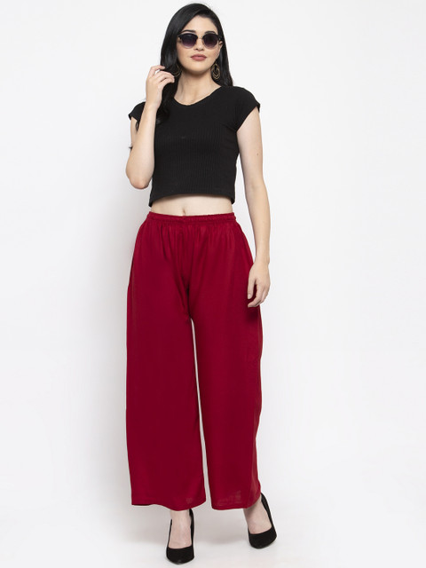 Clora Creation Women Maroon Solid Straight Palazzos - Image 4