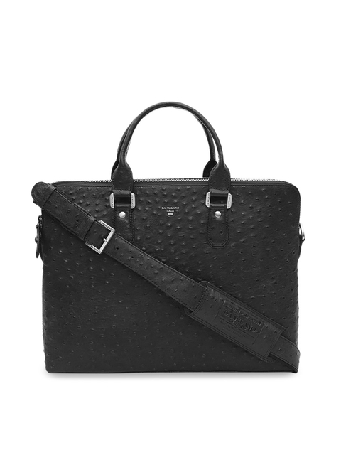 Da Milano Unisex Black Textured Leather Laptop Bag