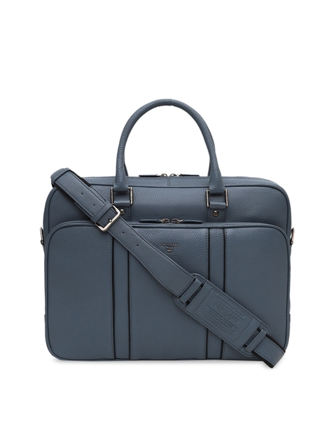 Da Milano Unisex Blue Textured Leather Laptop Bag
