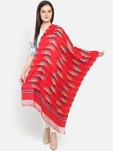 Anekaant Women Red Woven Design Shawl - Image 3