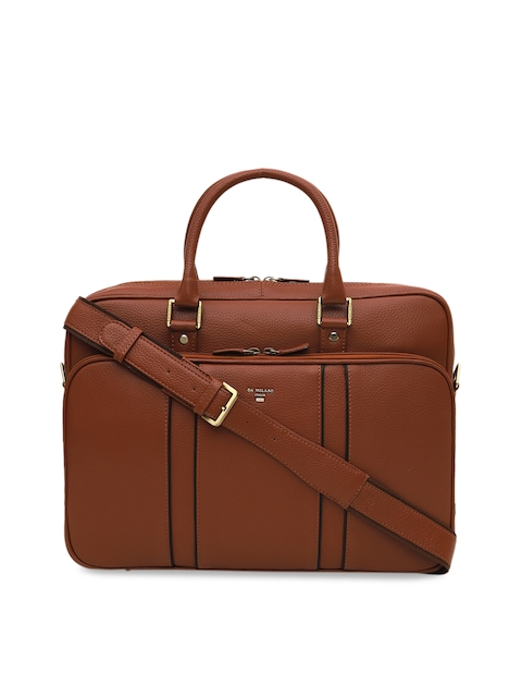 Da Milano Unisex Brown Textured Leather Laptop Bag