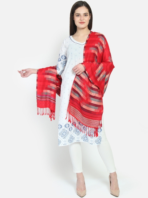 Anekaant Women Red Woven Design Shawl - Image 4