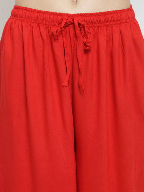 Clora Creation Women Red Solid Flared Palazzos - Image 5