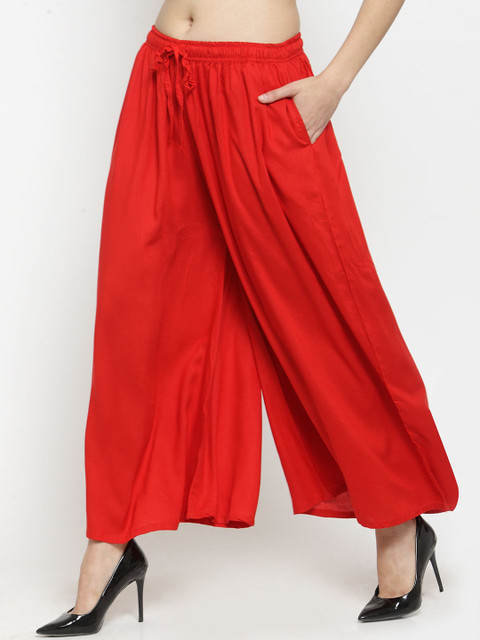 Clora Creation Women Red Solid Flared Palazzos - Image 2