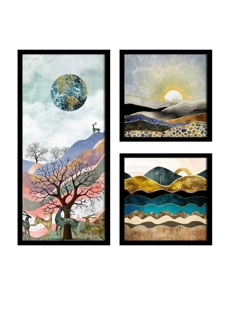 Art Street Set Of 3 Teal Blue & Brown Printed Mountain View Wall Art - Image 2