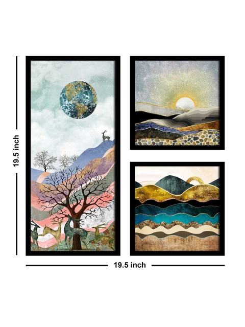 Art Street Set Of 3 Teal Blue & Brown Printed Mountain View Wall Art - Image 4