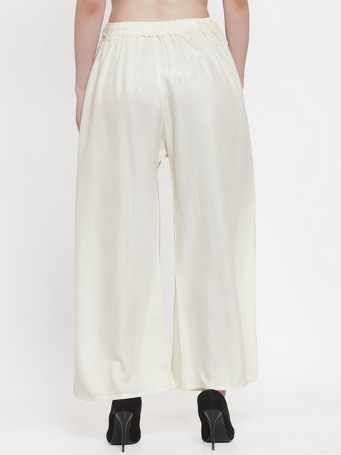 TAG 7 Women Off-White Solid Flared Palazzos - Image 3