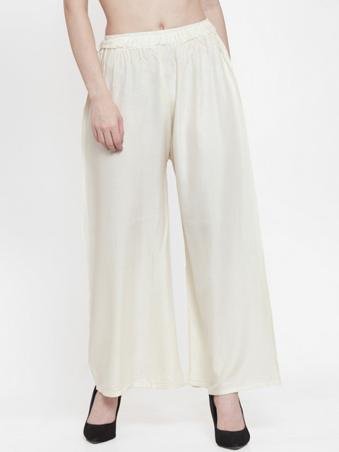 TAG 7 Women Off-White Solid Flared Palazzos