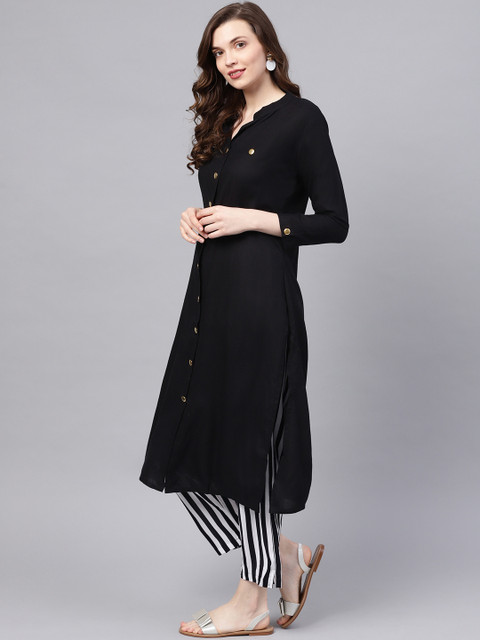 Ishin Women Black Solid Straight Kurta - Image 5
