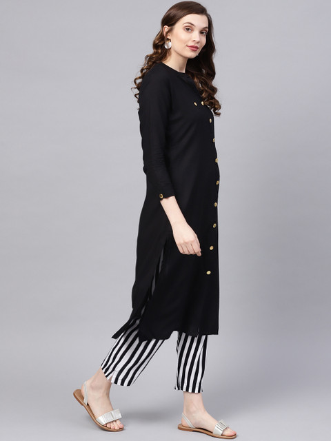 Ishin Women Black Solid Straight Kurta - Image 3