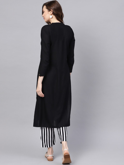 Ishin Women Black Solid Straight Kurta - Image 4
