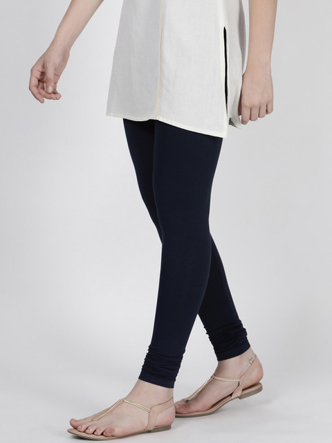 TWIN BIRDS Women Navy Blue Solid Churidar-Length Leggings - Image 3