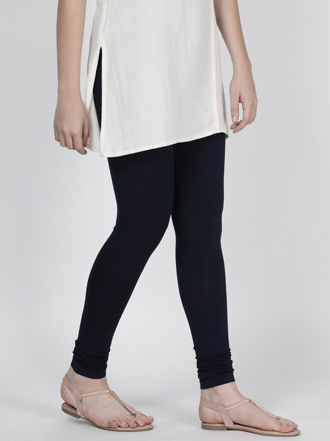 TWIN BIRDS Women Navy Blue Solid Churidar-Length Leggings - Image 2