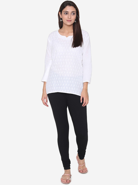 Vami Women Black Solid Churidar-Length Leggings - Image 5